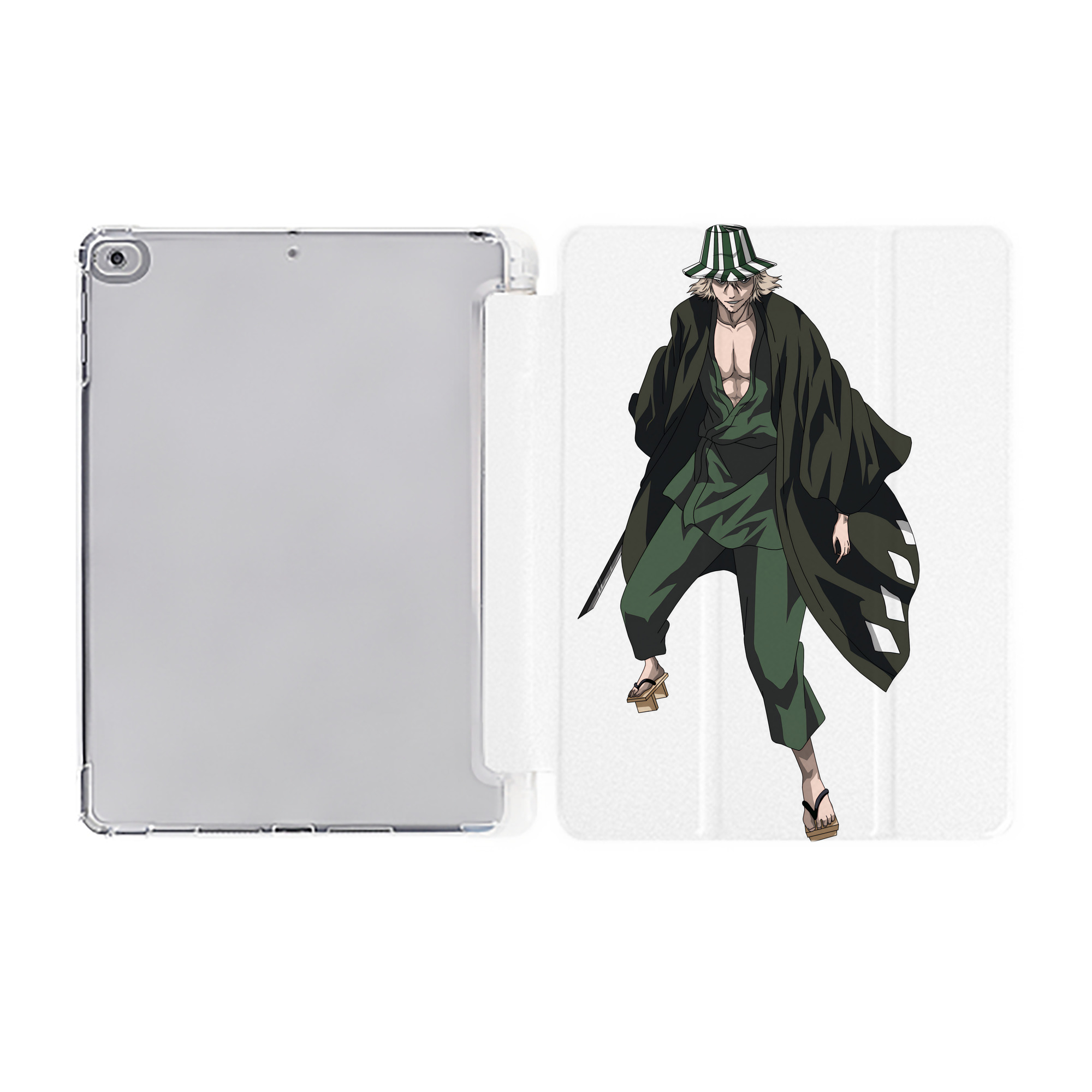 （画像用） "ブリーチ 浦原 喜助（うらはら きすけ） BLEACH Urahara Kisuke " IPad ケース ペン収納付き 三つ折りスタンド PUレザー×シリコン 対応機種9.5/10.5/10.9インチ